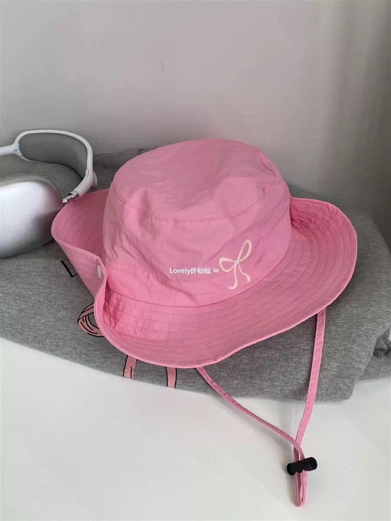 lovely breathable fisherman hat student mesh cute girl hiking hat bow candy color thin quick-drying hat