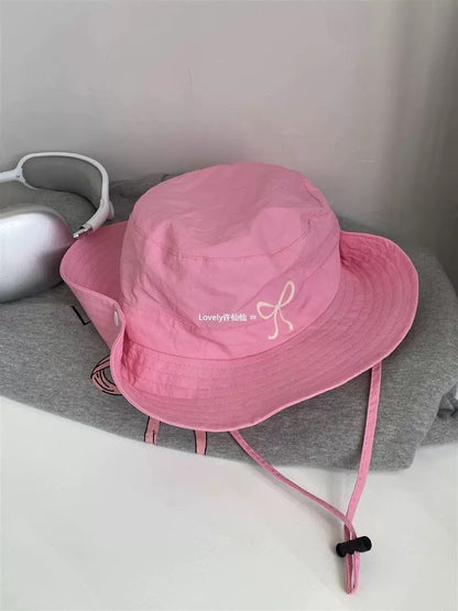 lovely breathable fisherman hat student mesh cute girl hiking hat bow candy color thin quick-drying hat