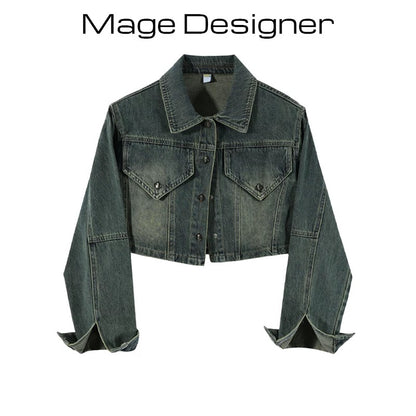 2024 autumn new Hong Kong style retro short denim jacket women's spring and autumn loose slim denim jacket tops