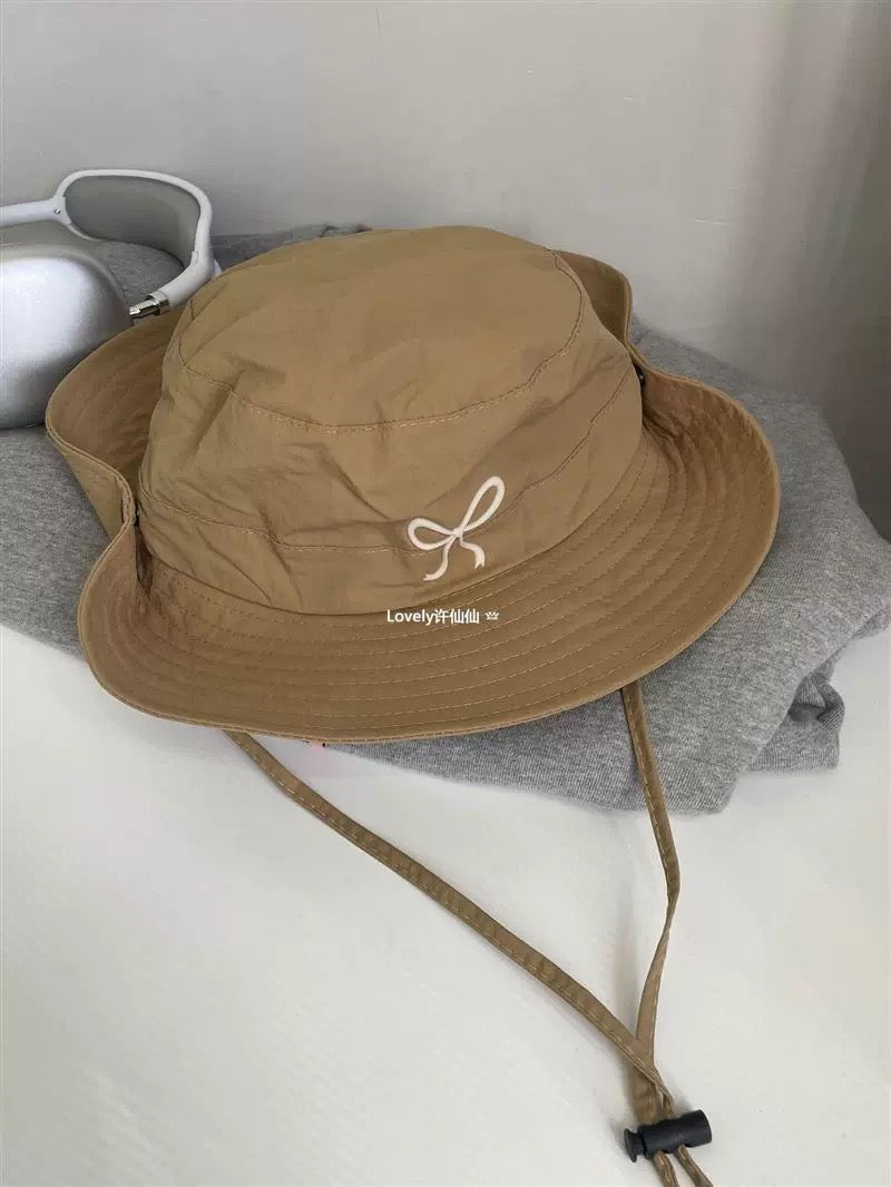 lovely breathable fisherman hat student mesh cute girl hiking hat bow candy color thin quick-drying hat