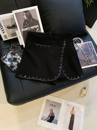 ZHOUYI/Monday: High-end, versatile, rhinestone chain, irregular skirt/pants, autumn-style, elegant suit-style casual shorts for women.