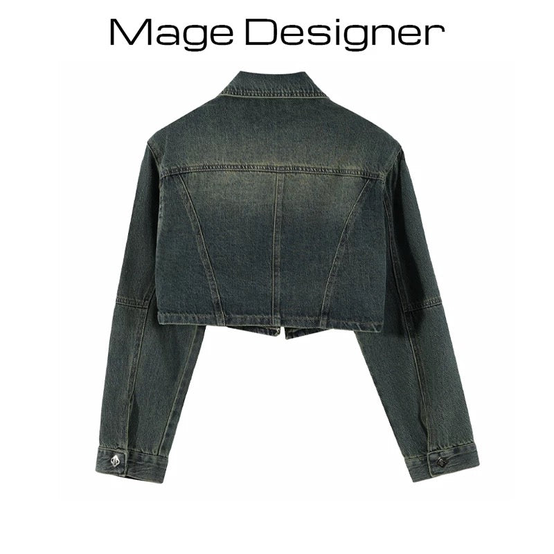 2024 autumn new Hong Kong style retro short denim jacket women's spring and autumn loose slim denim jacket tops