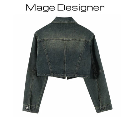 2024 autumn new Hong Kong style retro short denim jacket women's spring and autumn loose slim denim jacket tops
