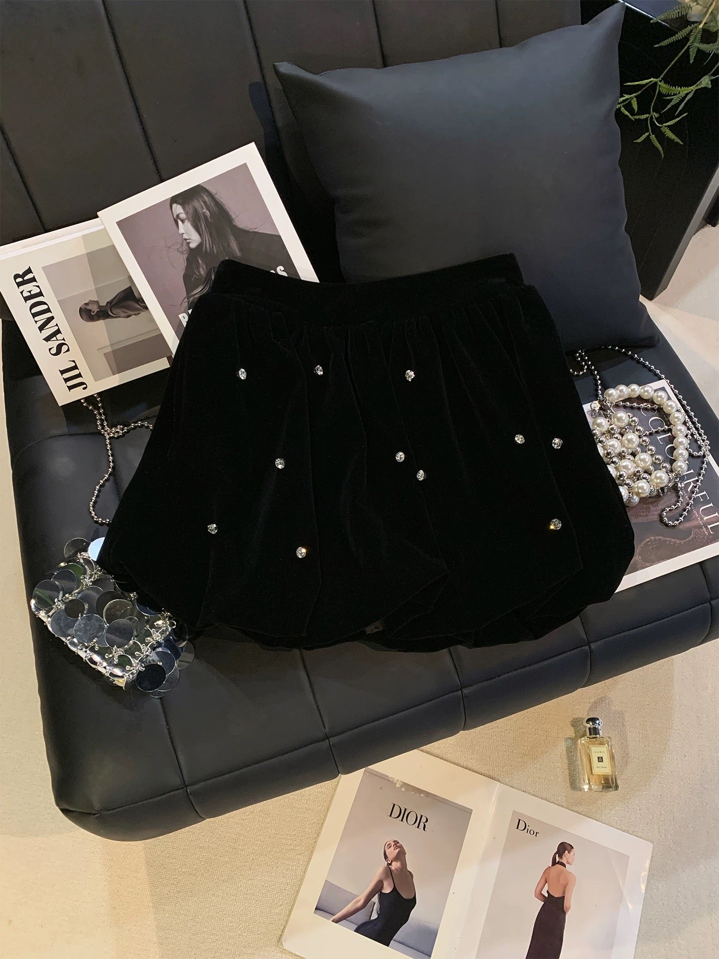 ZHOUYI/Monday High-end Velvet Waist-cinching Rhinestone Midi Skirt, Autumn/Winter, Superb Elegant and Versatile Short Skirt