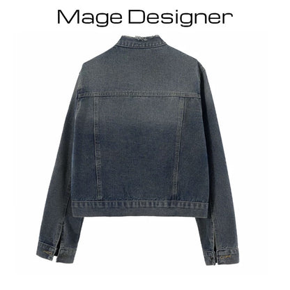 Retro washed design raw edge round neck denim short jacket for women 2023 early autumn new Korean style loose jacket top
