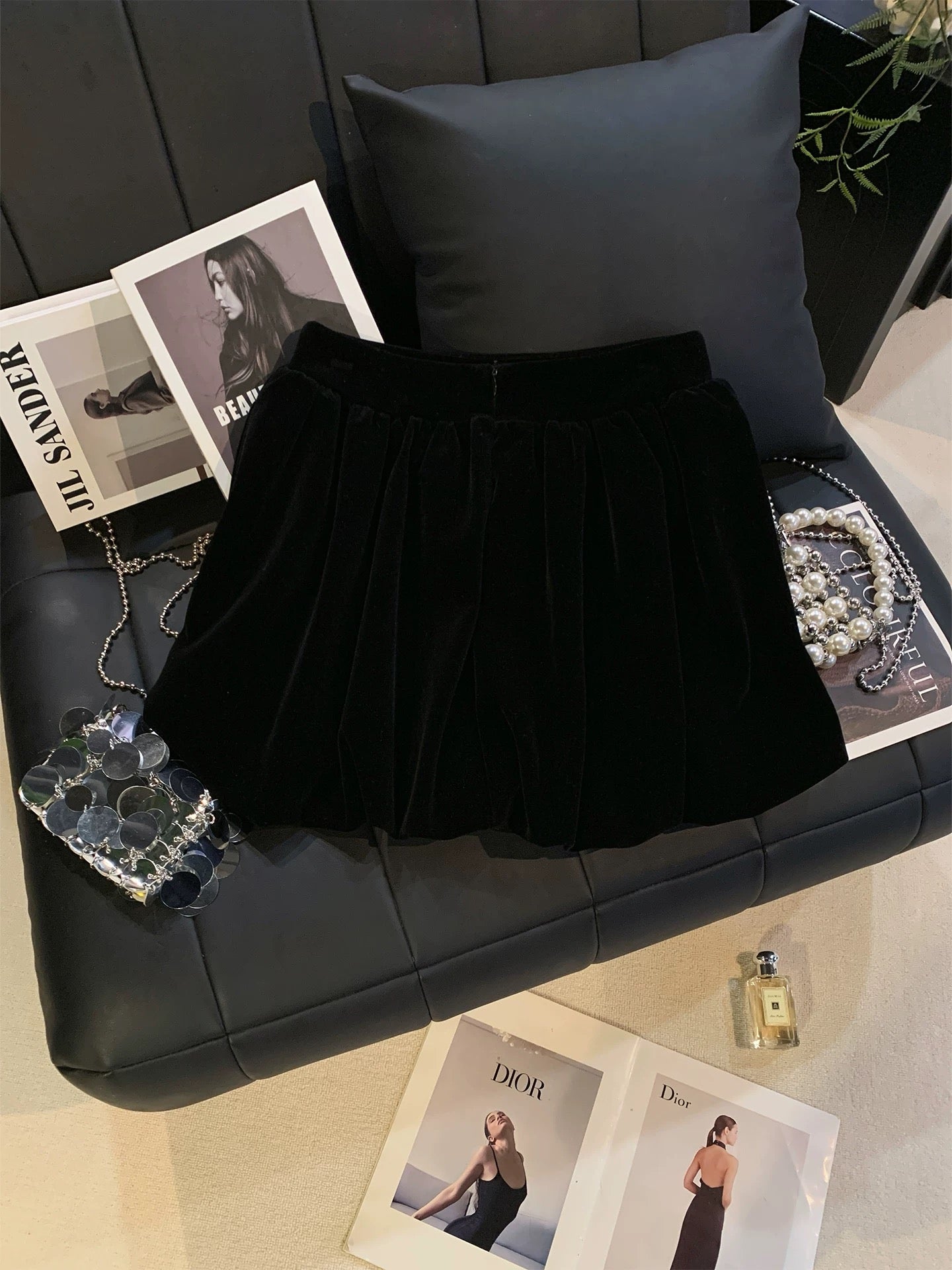ZHOUYI/Monday High-end Velvet Waist-cinching Rhinestone Midi Skirt, Autumn/Winter, Superb Elegant and Versatile Short Skirt