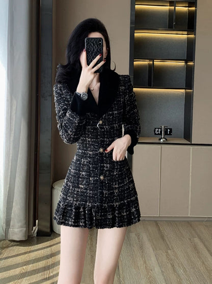 French-style elegant and luxurious suit collar dress for women, new autumn/winter 2024, fashionable and elegant short skirt.