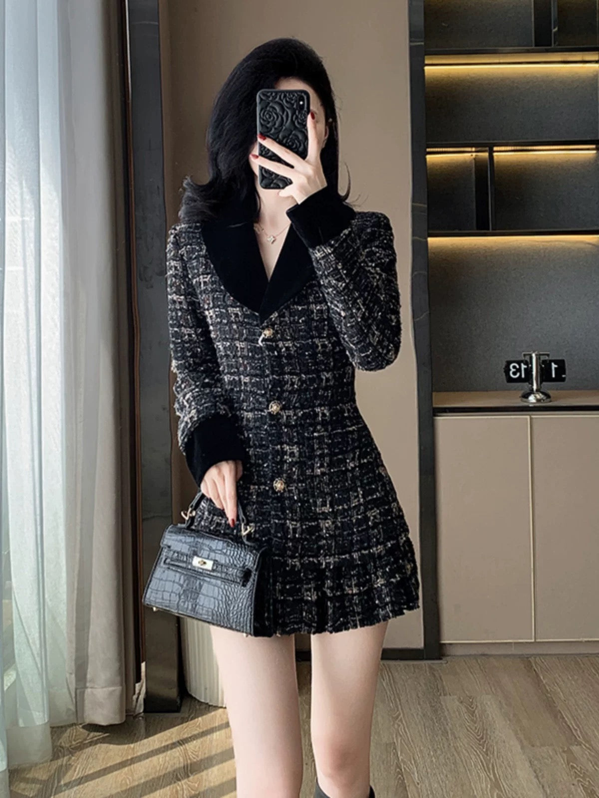 French-style elegant and luxurious suit collar dress for women, new autumn/winter 2024, fashionable and elegant short skirt.