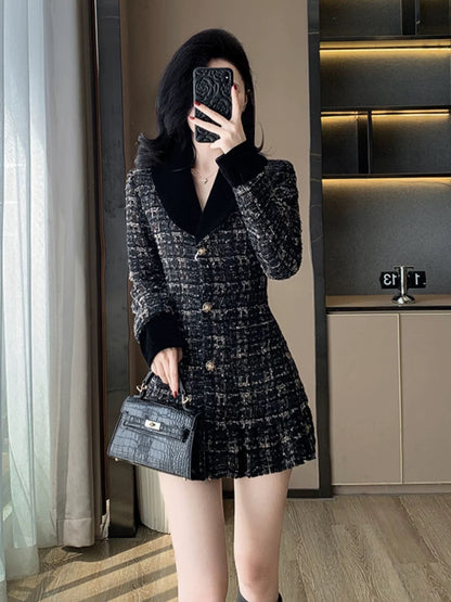 French-style elegant and luxurious suit collar dress for women, new autumn/winter 2024, fashionable and elegant short skirt.