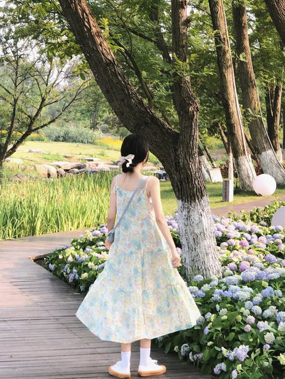 Breast floral floral sleeveless suspender skirt summer women's French dress first love girl small fresh mid-length style petite