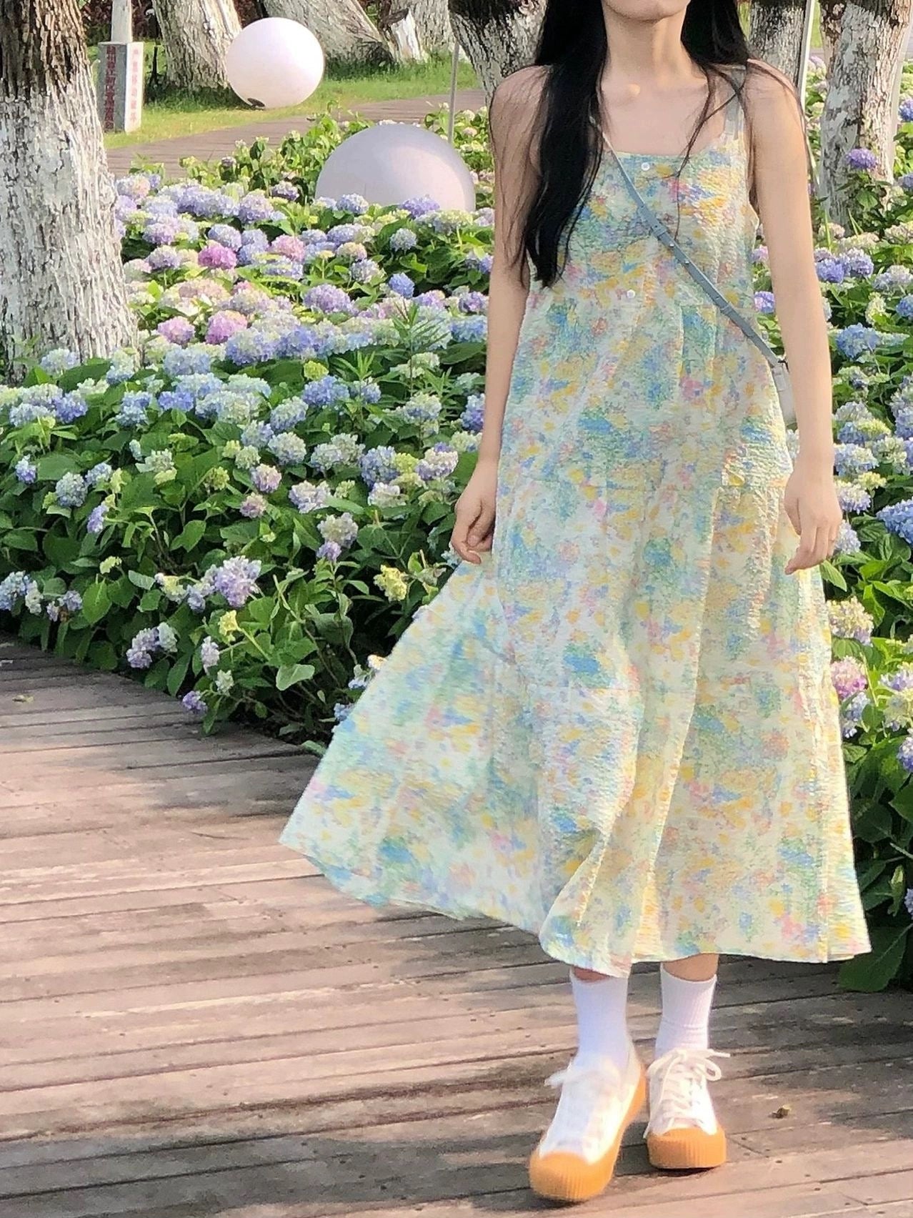 Breast floral floral sleeveless suspender skirt summer women's French dress first love girl small fresh mid-length style petite