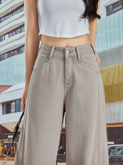 2025 summer new style gray high waist jeans women's loose versatile wide leg slimming loose feeling high-end Wutong pants