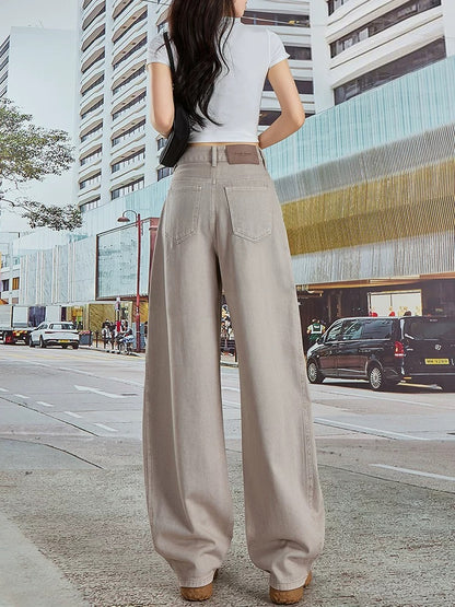 2025 summer new style gray high waist jeans women's loose versatile wide leg slimming loose feeling high-end Wutong pants
