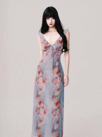 LULUSWINGS Original: Summer in Southern France - Resort Style French V-neck Printed Sleeveless Sundress