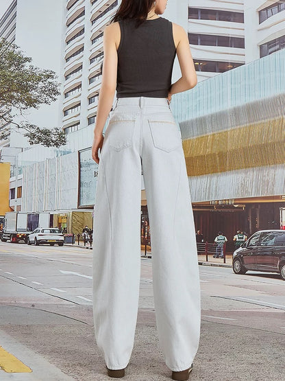 2025 summer new style gray high-grade wide-leg jeans for women high waist slim loose drape fashionable scimitar pants