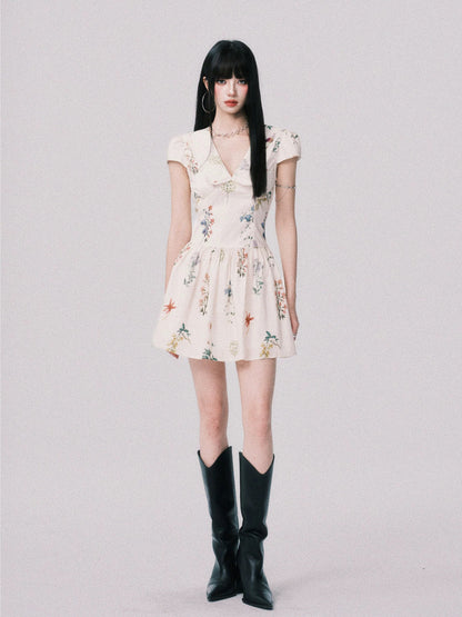 LULUSWINGS - A sweet A-line cotton boll-print French-style Peter Pan collar dress with a youthful and radiant look.