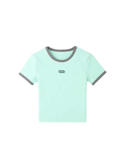 Song Zhengen mint green t-shirt women's short-sleeved summer pure cotton short shoulder half-sleeved top slim fit and versatile
