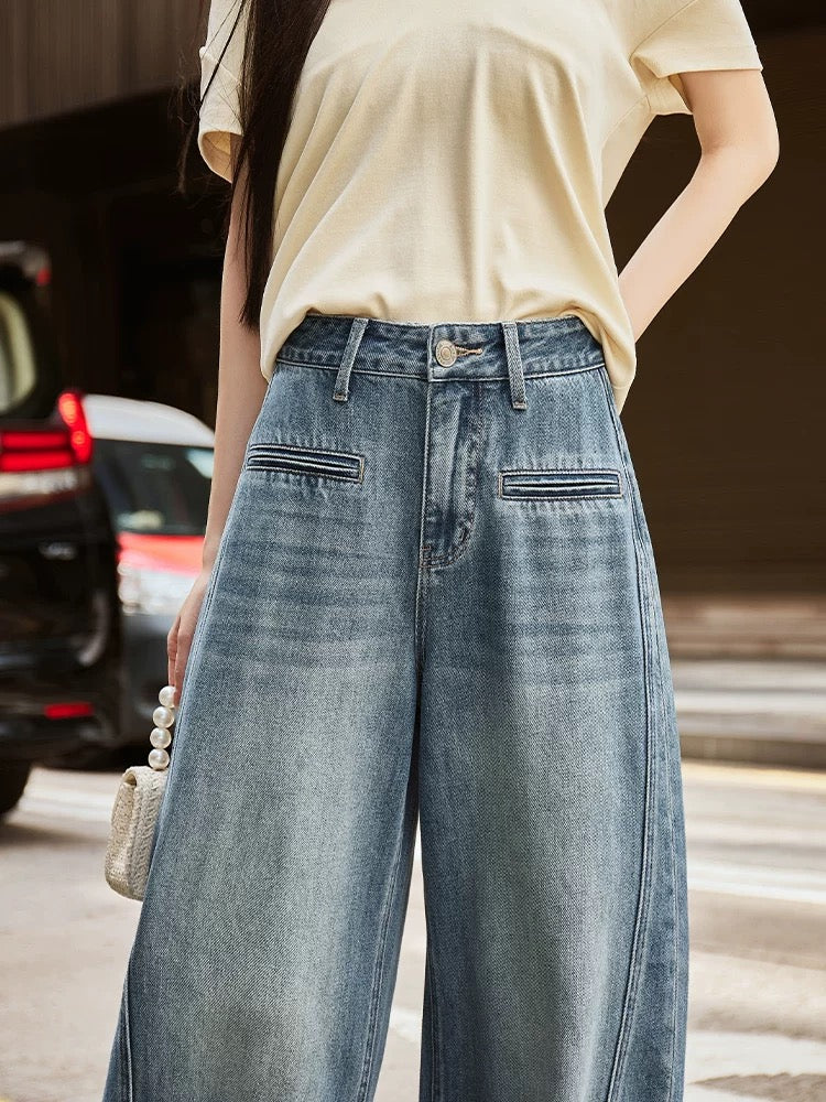 2025 summer new American high street wide-leg jeans women's loose drape slim pear-shaped versatile wutong pants trend