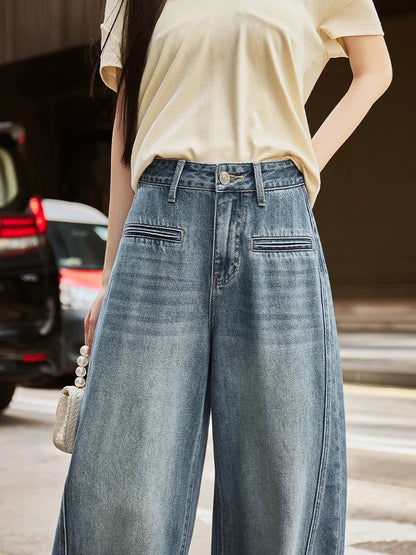2025 summer new American high street wide-leg jeans women's loose drape slim pear-shaped versatile wutong pants trend