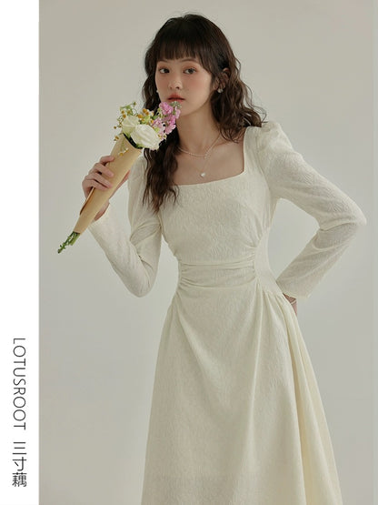 [Three-Inch Lotus Root] Spring 2024 New French Retro Dress Women's Temperament Dress Registration Mid-Length Skirt