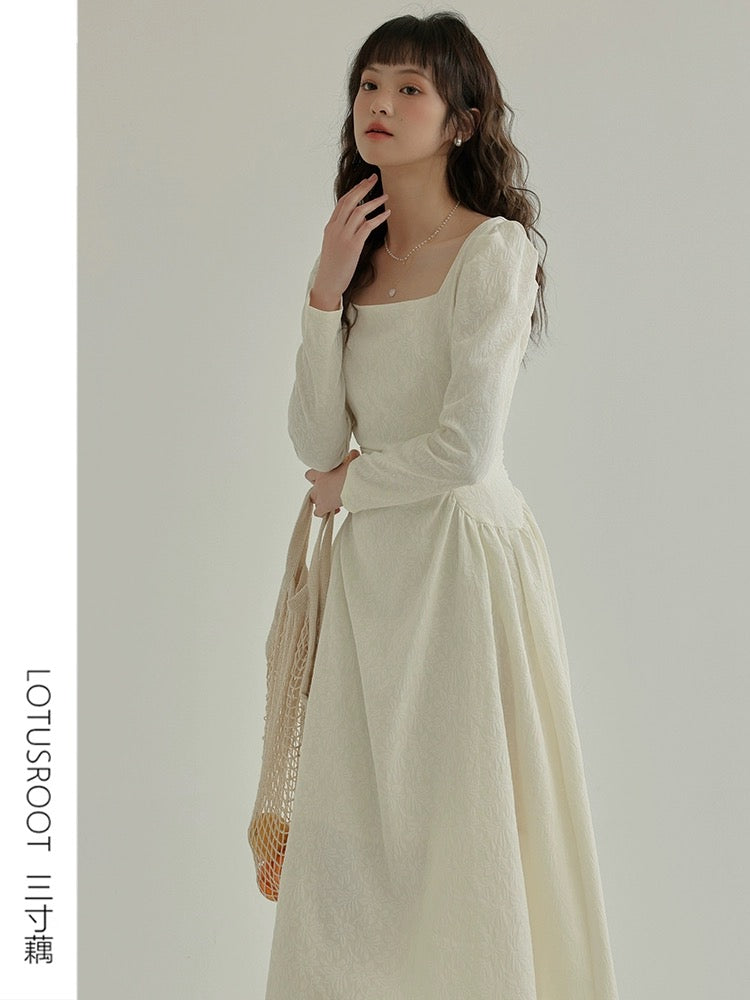 [Three-Inch Lotus Root] Spring 2024 New French Retro Dress Women's Temperament Dress Registration Mid-Length Skirt