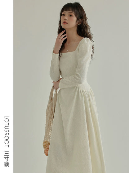 [Three-Inch Lotus Root] Spring 2024 New French Retro Dress Women's Temperament Dress Registration Mid-Length Skirt