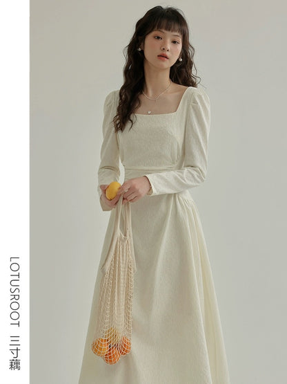 [Three-Inch Lotus Root] Spring 2024 New French Retro Dress Women's Temperament Dress Registration Mid-Length Skirt