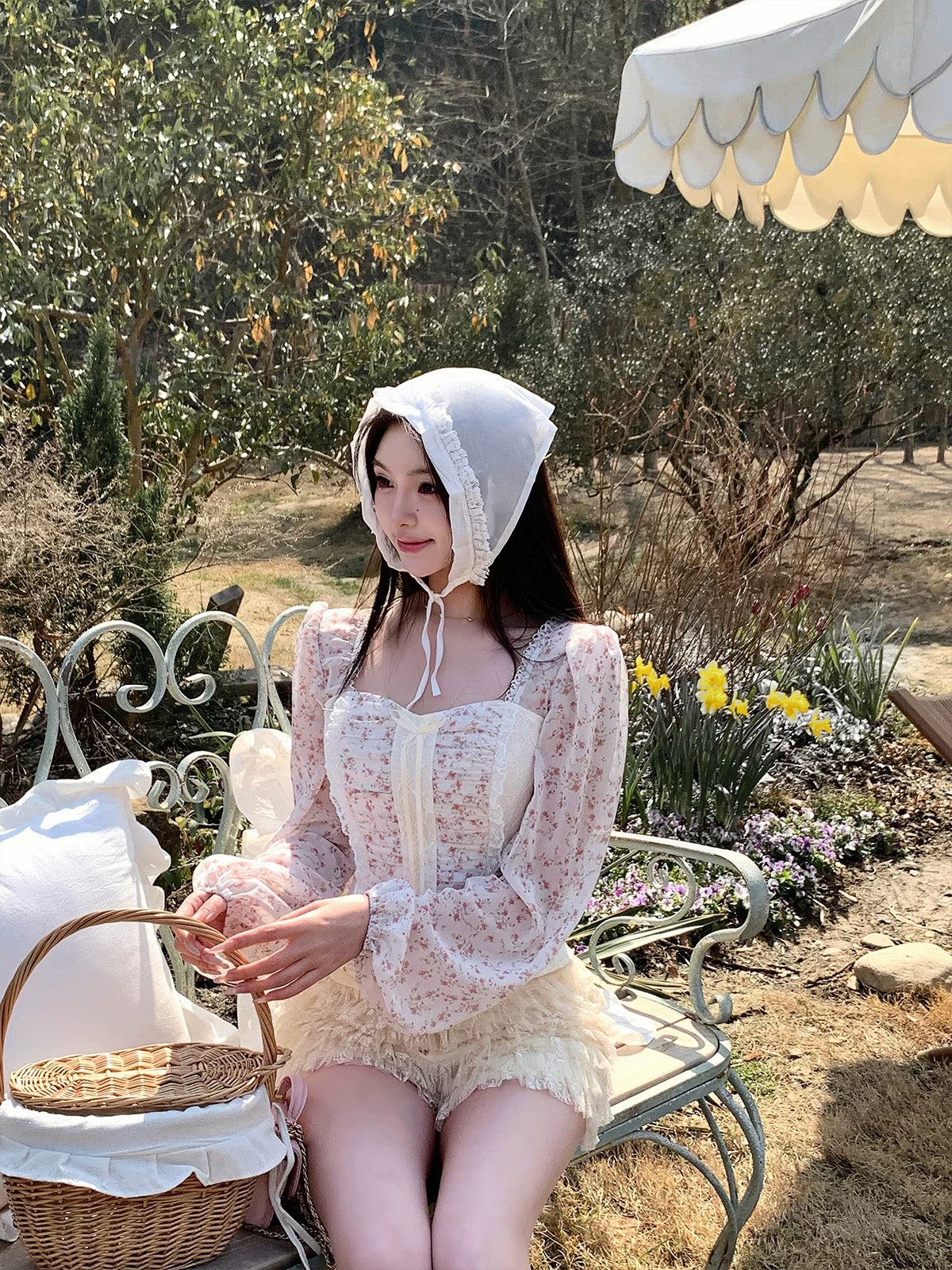 OYFF Fanfan is here! [Spring Dream Knit] French Apricot Floral Shirt, Slim Fit Short Top