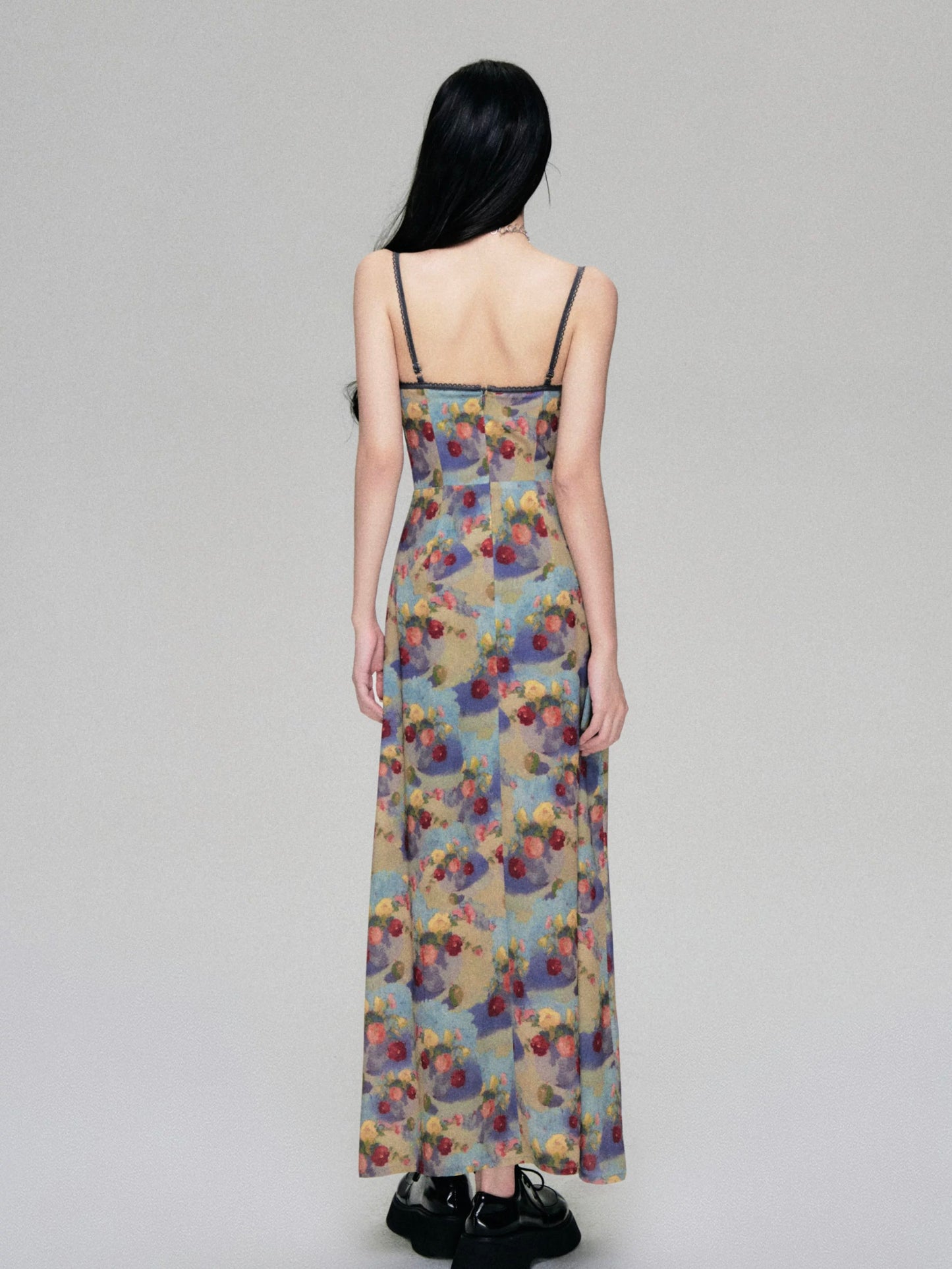 LULUSWINGS Original Monet Oil Painting Style French Retro Dye Floral Print Sundress for Women, Summer Resort Look