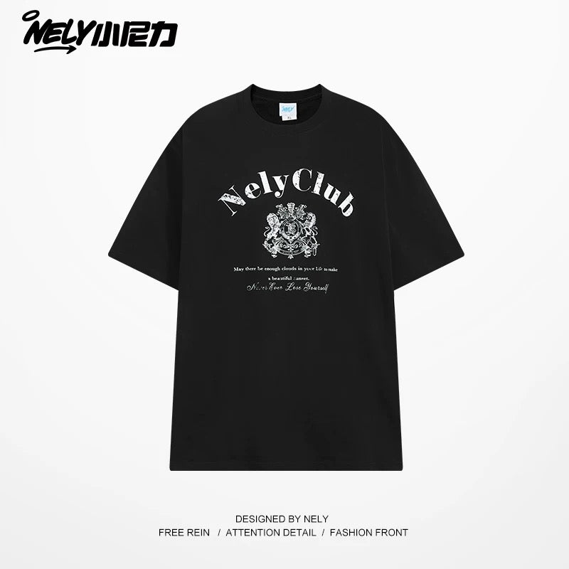 NELY Little Nelly Tide Brand Letter Printed Short Sleeve T-shirt Men and Women Summer New Cotton Couple T-shirt Top Clothes