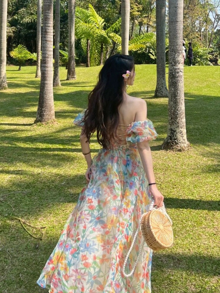 Sanya travel clothes, beach skirt, super fairy seaside vacation skirt, floral photo shoot, big swing, elegant long skirt