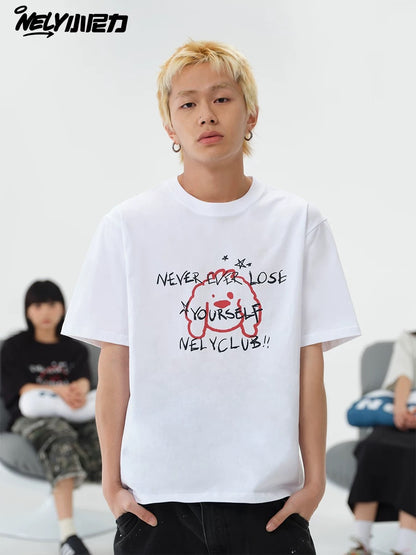 NELY Little Nelly cartoon graffiti print pure cotton short-sleeved T-shirt summer design versatile couple tops men and women