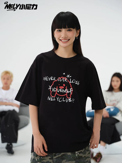 NELY Little Nelly cartoon graffiti print pure cotton short-sleeved T-shirt summer design versatile couple tops men and women