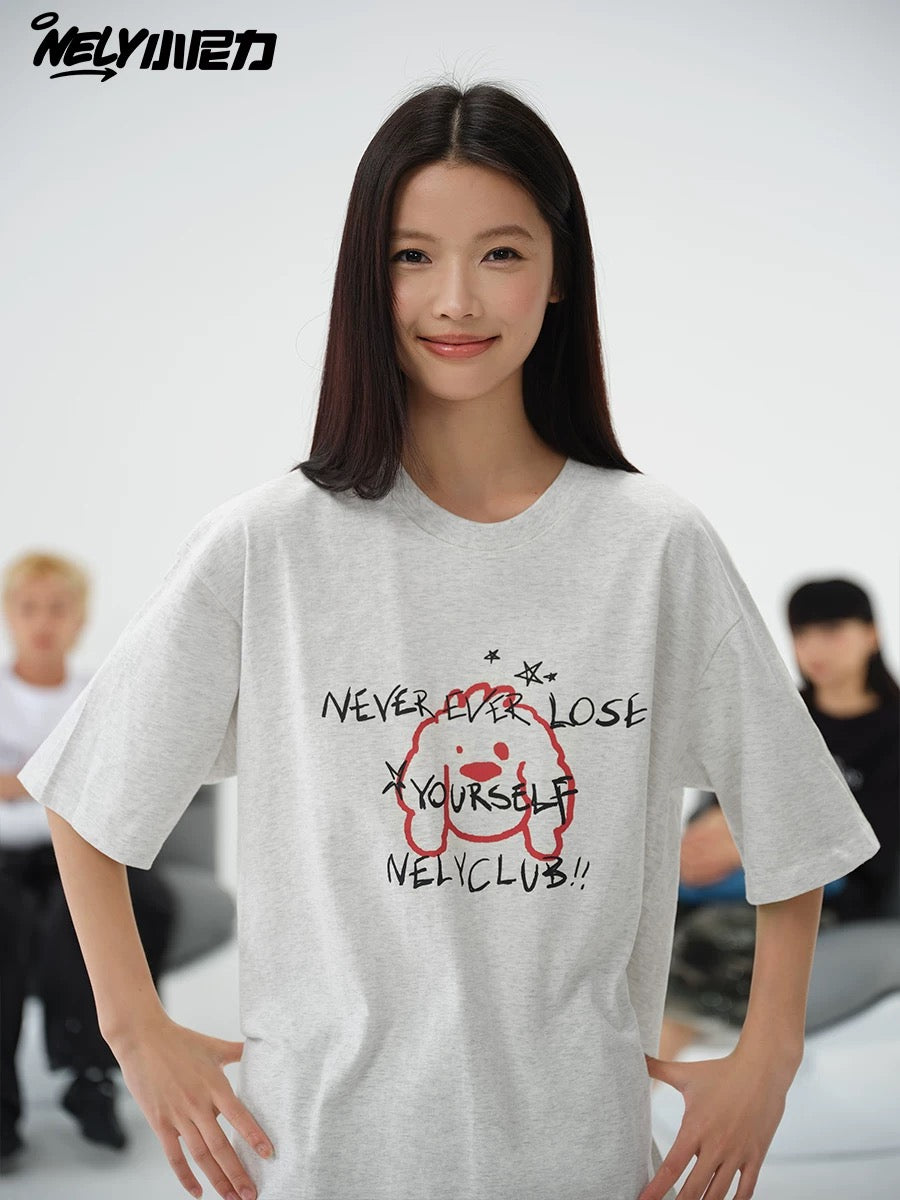 NELY Little Nelly cartoon graffiti print pure cotton short-sleeved T-shirt summer design versatile couple tops men and women