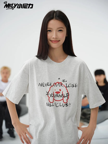 NELY Little Nelly cartoon graffiti print pure cotton short-sleeved T-shirt summer design versatile couple tops men and women