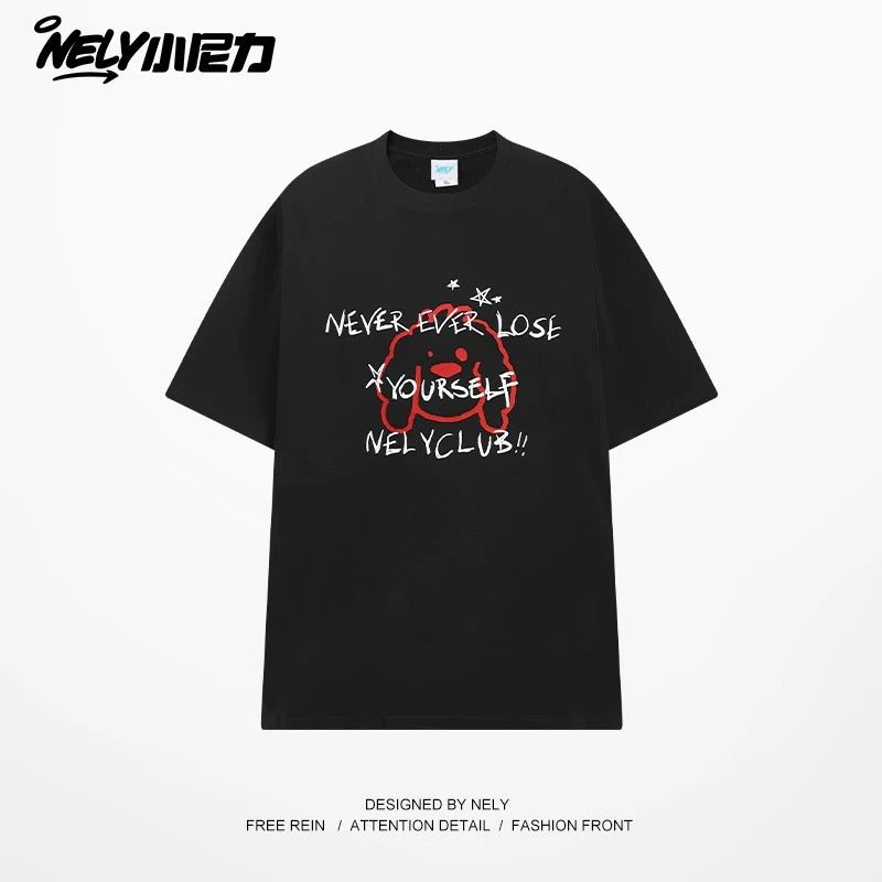 NELY Little Nelly cartoon graffiti print pure cotton short-sleeved T-shirt summer design versatile couple tops men and women