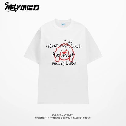 NELY Little Nelly cartoon graffiti print pure cotton short-sleeved T-shirt summer design versatile couple tops men and women