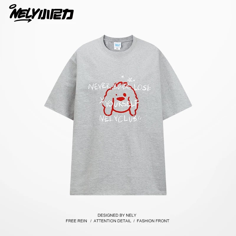NELY Little Nelly cartoon graffiti print pure cotton short-sleeved T-shirt summer design versatile couple tops men and women