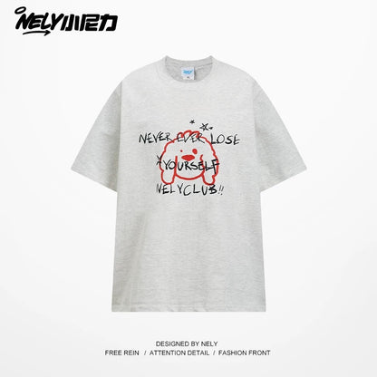 NELY Little Nelly cartoon graffiti print pure cotton short-sleeved T-shirt summer design versatile couple tops men and women