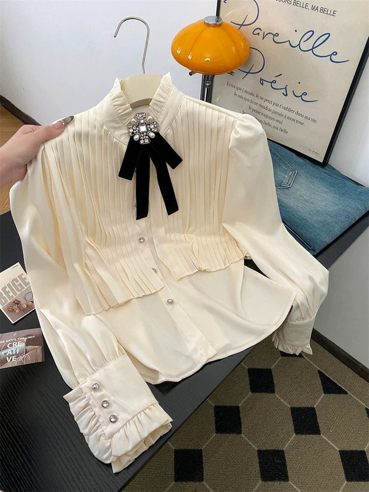 Jade Closet flagship store recommendation: A sweet and stylish pleated long-sleeved babydoll shirt perfect for spring and autumn.