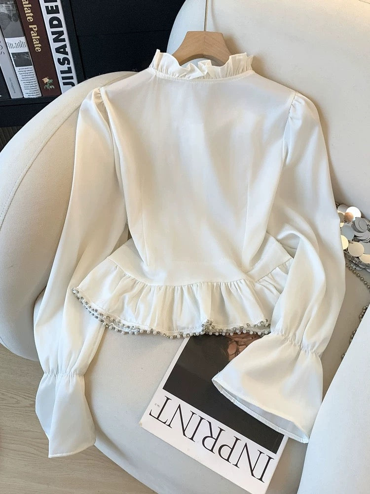 Jade Closet flagship store recommendation: Sweet and spicy style long-sleeved chiffon blouse with bow tie for spring and autumn.