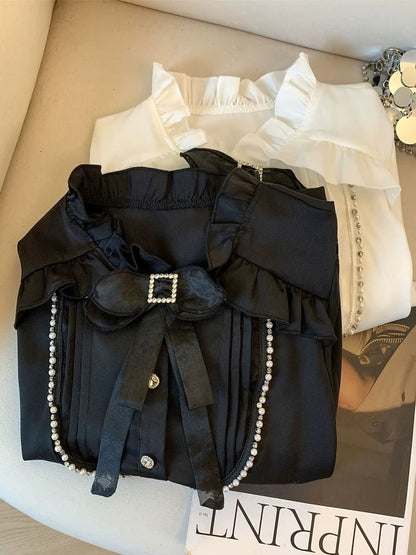 Jade Closet flagship store recommendation: Sweet and spicy style long-sleeved chiffon blouse with bow tie for spring and autumn.