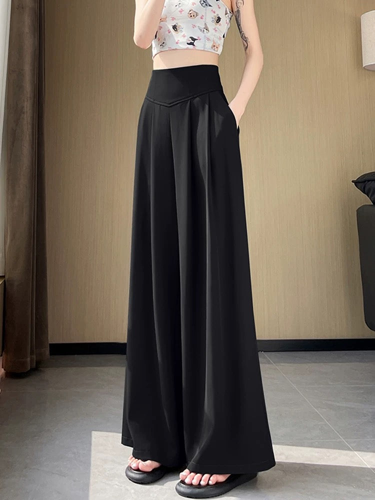 Gray suit pants for women in summer thin design fishbone super high waist wide leg pants casual straight drape floor mopping pants