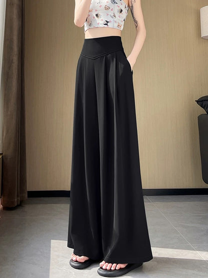 Gray suit pants for women in summer thin design fishbone super high waist wide leg pants casual straight drape floor mopping pants