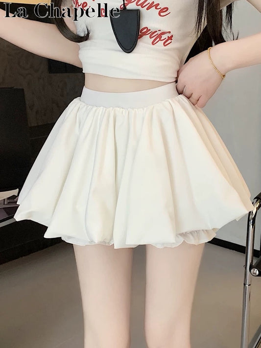 La Chapelle white bud tutu skirt female summer hot girl high waist A-line pleated skirt pumpkin mini skirt pants