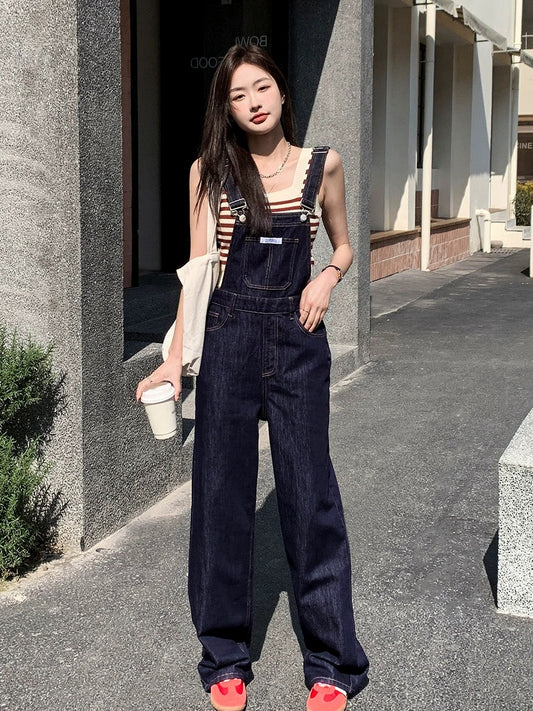 Blin's Denim Overalls Women's Slimming and Age-Reducing Internet Celebrity Street 2024 Spring and Autumn New Wide-Leg Loose Floor-Mopping Pants