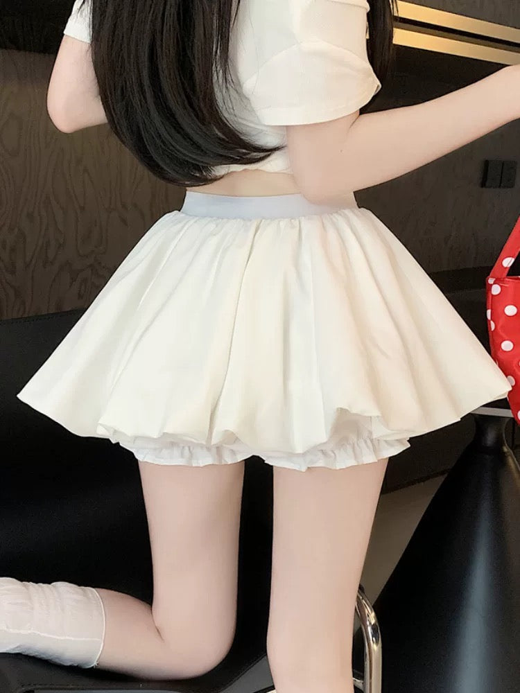 La Chapelle white bud tutu skirt female summer hot girl high waist A-line pleated skirt pumpkin mini skirt pants