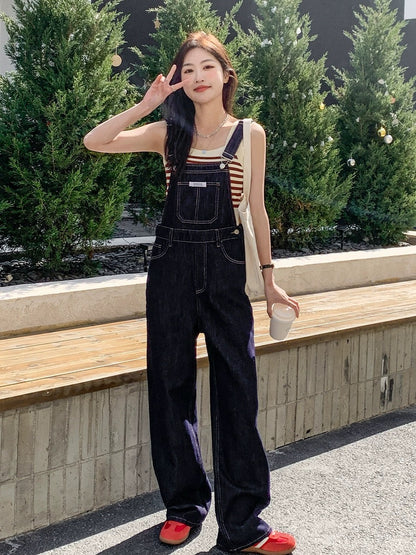 Blin's Denim Overalls Women's Slimming and Age-Reducing Internet Celebrity Street 2024 Spring and Autumn New Wide-Leg Loose Floor-Mopping Pants