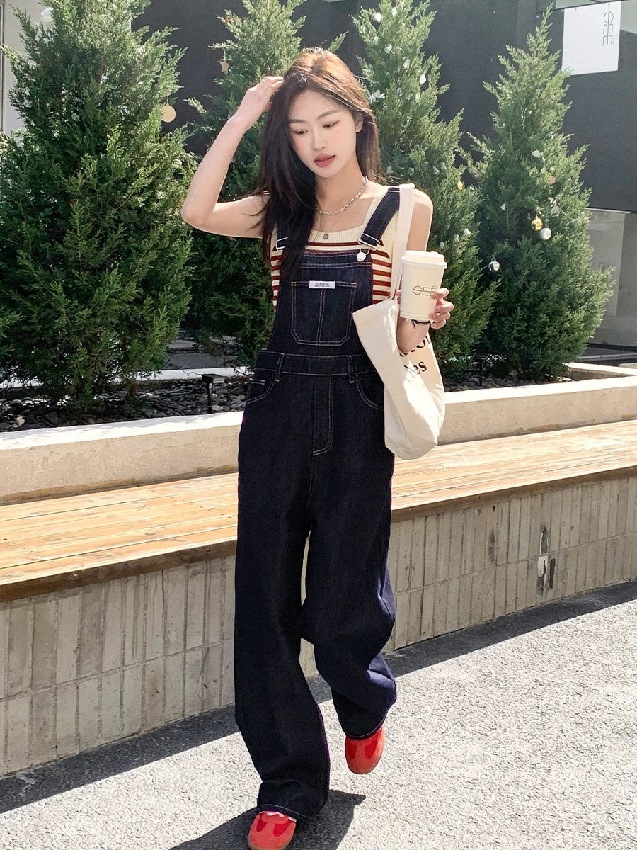 Blin's Denim Overalls Women's Slimming and Age-Reducing Internet Celebrity Street 2024 Spring and Autumn New Wide-Leg Loose Floor-Mopping Pants