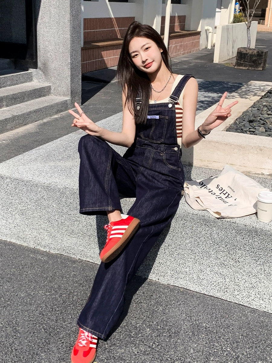 Blin's Denim Overalls Women's Slimming and Age-Reducing Internet Celebrity Street 2024 Spring and Autumn New Wide-Leg Loose Floor-Mopping Pants